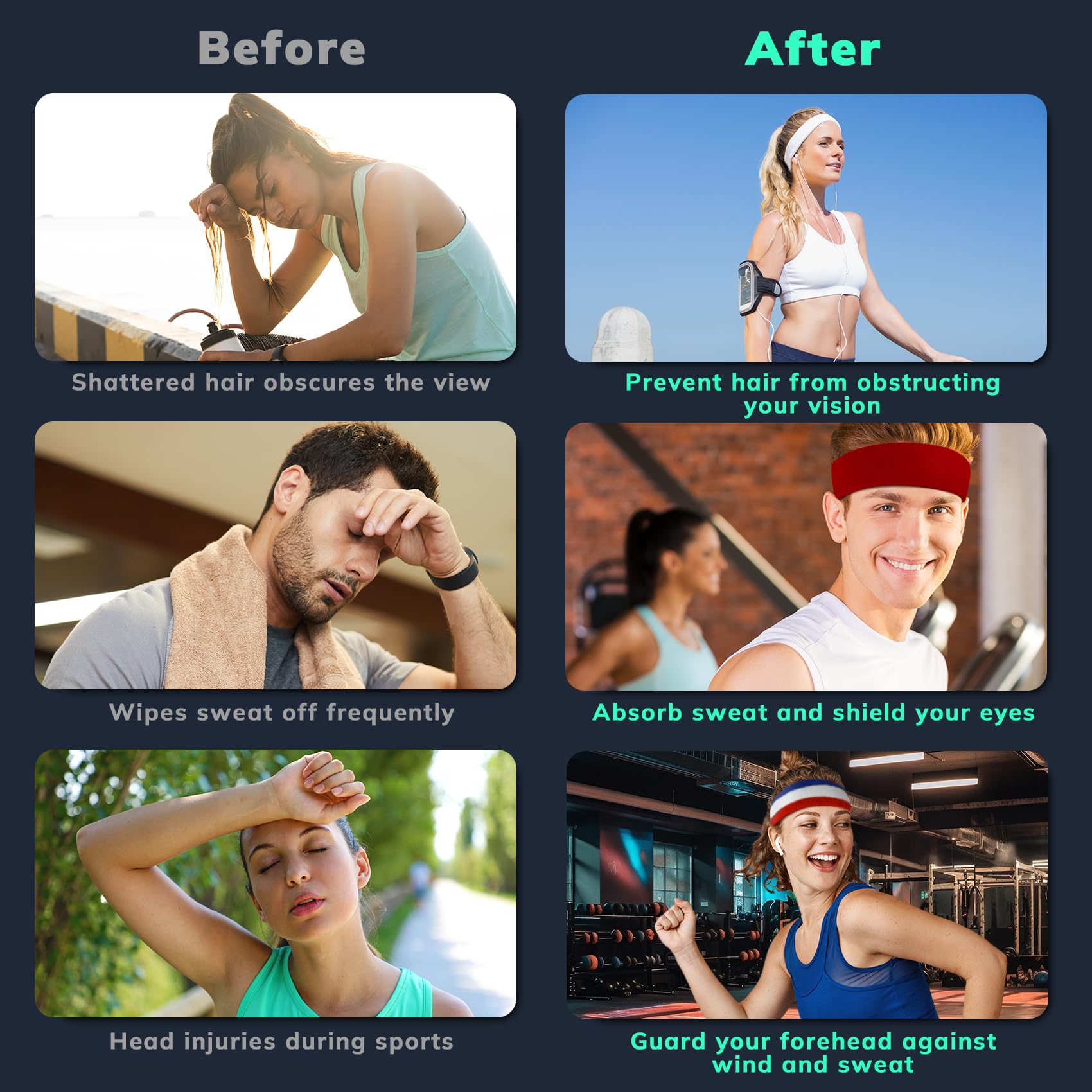 Sweatbands Sports Headband for Men & Women - Terry Cloth Moisture-Wicking Sports Towel Headband for
