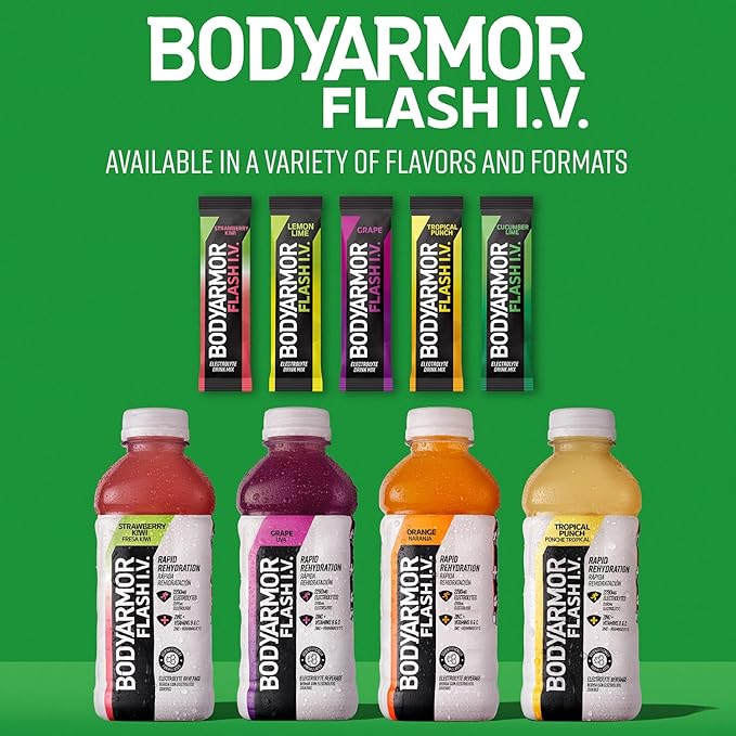 BODYARMOR Flash IV Electrolyte Packets, Grape - Zero Sugar Drink Mix, Single Serve Packs, Coconut Water Powder (6 Count)