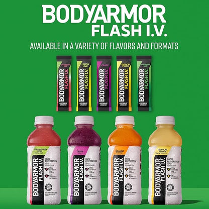 BODYARMOR Flash IV Electrolyte Packets, Tropical Punch - Zero Sugar Drink Mix, Single Serve Packs, Coconut Water Powder (6 Count)