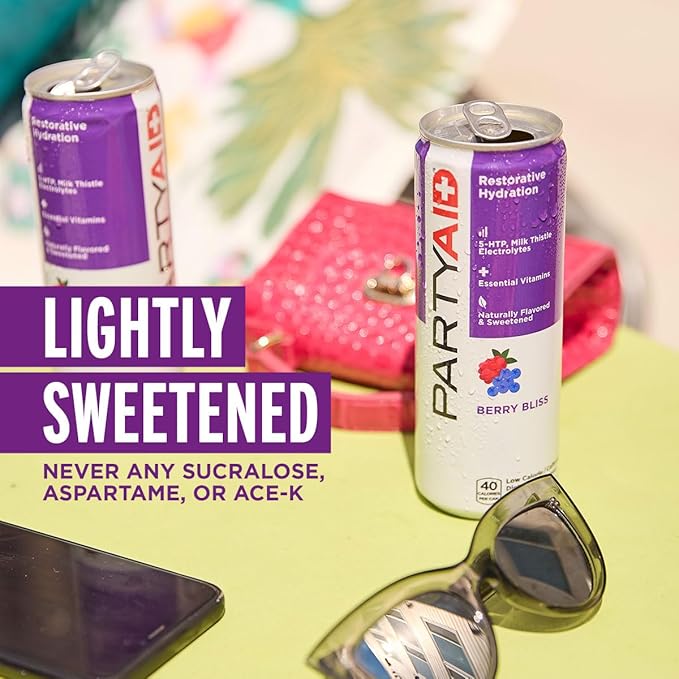 PARTYAID Rehab Blend, Feel Good Tonight and Tomorrow, Contains 5-HTP, B-Complex, Milk Thistle, Electrolytes, No Artificial Flavors or Sweeteners, Caffeine-Free, 12 Fl Oz (Pack of 4)