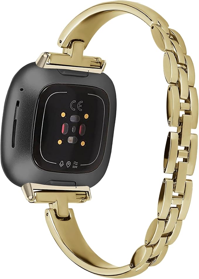 Silm Metal Band Compatible with Fitbit Versa 4/Fitbit Sense 2 Band Cute Women, Bling Jewelry Strap Replacement Compatible for Fitbit Sense/Versa 3 Women (Gold)