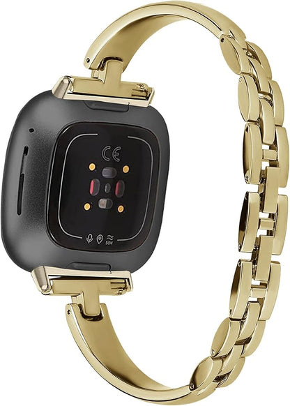 Silm Metal Band Compatible with Fitbit Versa 4/Fitbit Sense 2 Band Cute Women, Bling Jewelry Strap Replacement Compatible for Fitbit Sense/Versa 3 Women (Gold)
