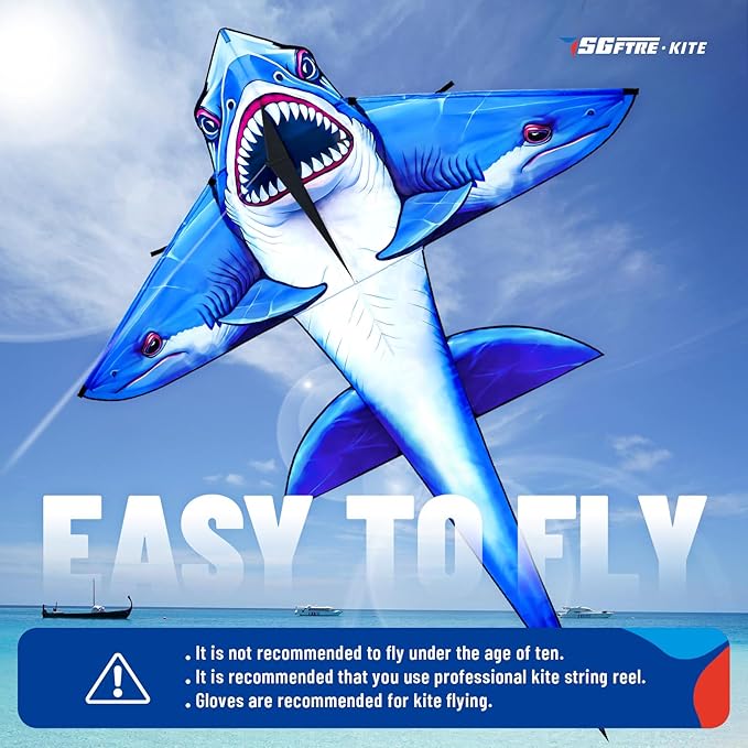 Three Headed Shark Kite for Kids and Adults,Kites for Kids Ages 8-12 Easy to Fly,Single Line Beach and Park Kite for Family Outdoor Games