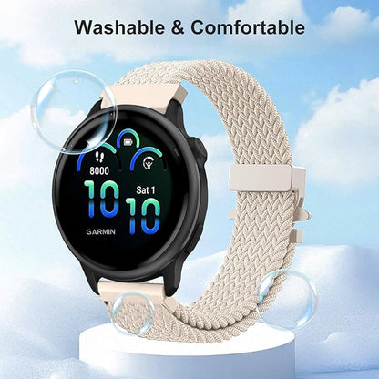 Braided Bands Compatible with Garmin Vivoactive 6/5/3/Venu 2 Plus/Forerunner 165/55/645/245 Music, 20mm Parachute Buckle Soft Stretchy Nylon Band for Garmin Venu/Sq/Sq 2/Vivomove HR Men Women