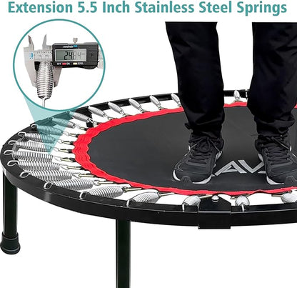 RAVS Mini Trampoline for Kids Adults 40"/48" Foldable Fitness Rebounder Kids Trampoline with 5 Levels Height Adjustable Handle Resistance Bands Indoor Workout