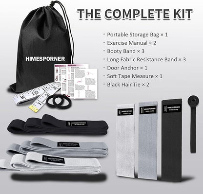 9 PCS Fabric Resistance Bands Set for Working Out, Non-Slip Exercise Booty Bands for Women & Men Leg and Glutes with Hair Ties and Tape Measure - for Home Gym Workout, Yoga, Pilates