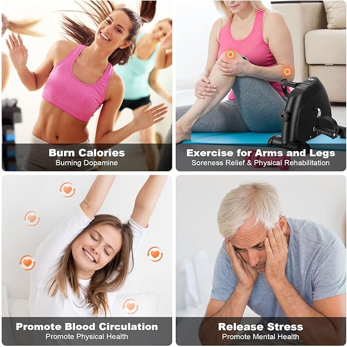 Mini Exercise Bike, AGM Under Desk Bike Pedal Exerciser Foot Cycle Arm & Leg Pedal Exerciser with LCD Screen Displays