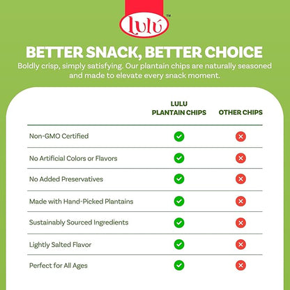 LULU Plantain Chips - Lightly Salted, 30 Individual Bags (2.5 Oz Each) - Crunchy, Delicious, Kosher, Gluten-Free Healthy Snacks - No Preservatives or Artificial Colors, Sustainably Sourced Plantains