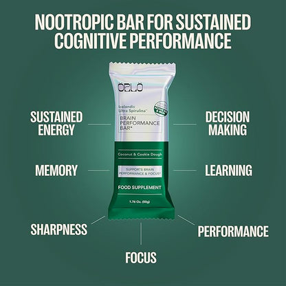 ORLO BRAIN PERFORMANCE BAR ??Vegan Protein Bars for Brain & Energy Support ??Focus & Memory, Pre & Post Workout Recovery ??Gluten Free Snack with L-Theanine, Lions Mane, Spirulina & More (SINGLE BAR)