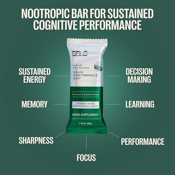 ORLO BRAIN PERFORMANCE BAR ??Vegan Protein Bars for Brain & Energy Support ??Focus & Memory, Pre & Post Workout Recovery ??Gluten Free Snack with L-Theanine, Lions Mane, Spirulina & More (12 Bars)