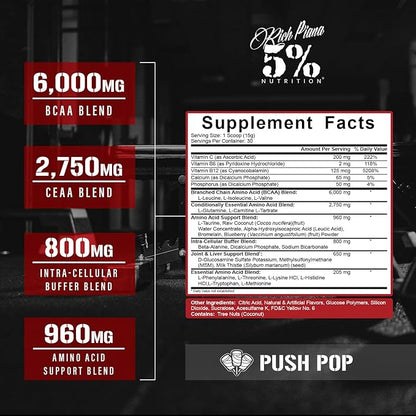 5% Nutrition Rich Piana AllDayYouMay BCAA Powder | Premium Intra & Post Workout Amino Acids, Hydration, Endurance, Muscle Recovery, Joint & Liver Support | 15.87 oz, 30 Servings (Push Pop)