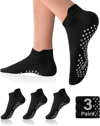 DIBAOLONG Pilates Socks with Grips for Women Yoga Socks Non Slip Barre Hospital Socks 6-Pairs Grippy Ankle Socks