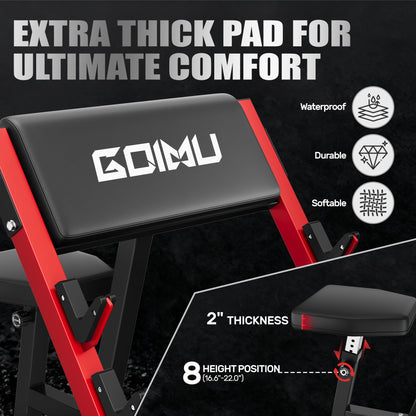 GOIMU PC01 Preacher Curl Bench, Seated Arm Isolated Barbell Dumbbell Bicep Station, Adjustable