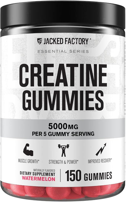 Jacked Factory Creatine Monohydrate Gummies 150g - 5g Daily Creatine Supplement for Men and Women, Vegan-Friendly, Third-Party Tested - 30 Servings, Watermelon