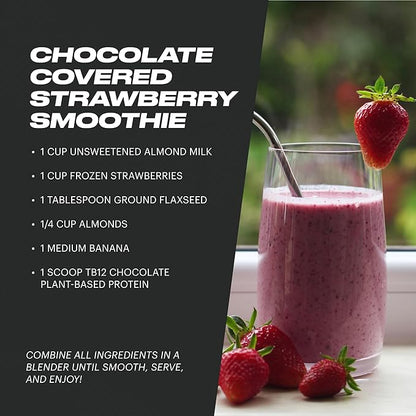 TB12 Plant Based Protein Powder by Tom Brady, 24g of Vegan Pea Protein, Low Sugar, Low Carb, Non-GMO, Meal Replacement, Keto Friendly, Paleo, Sugar Free, Chocolate Flavor (1.12 Ounce / 12 Pack)