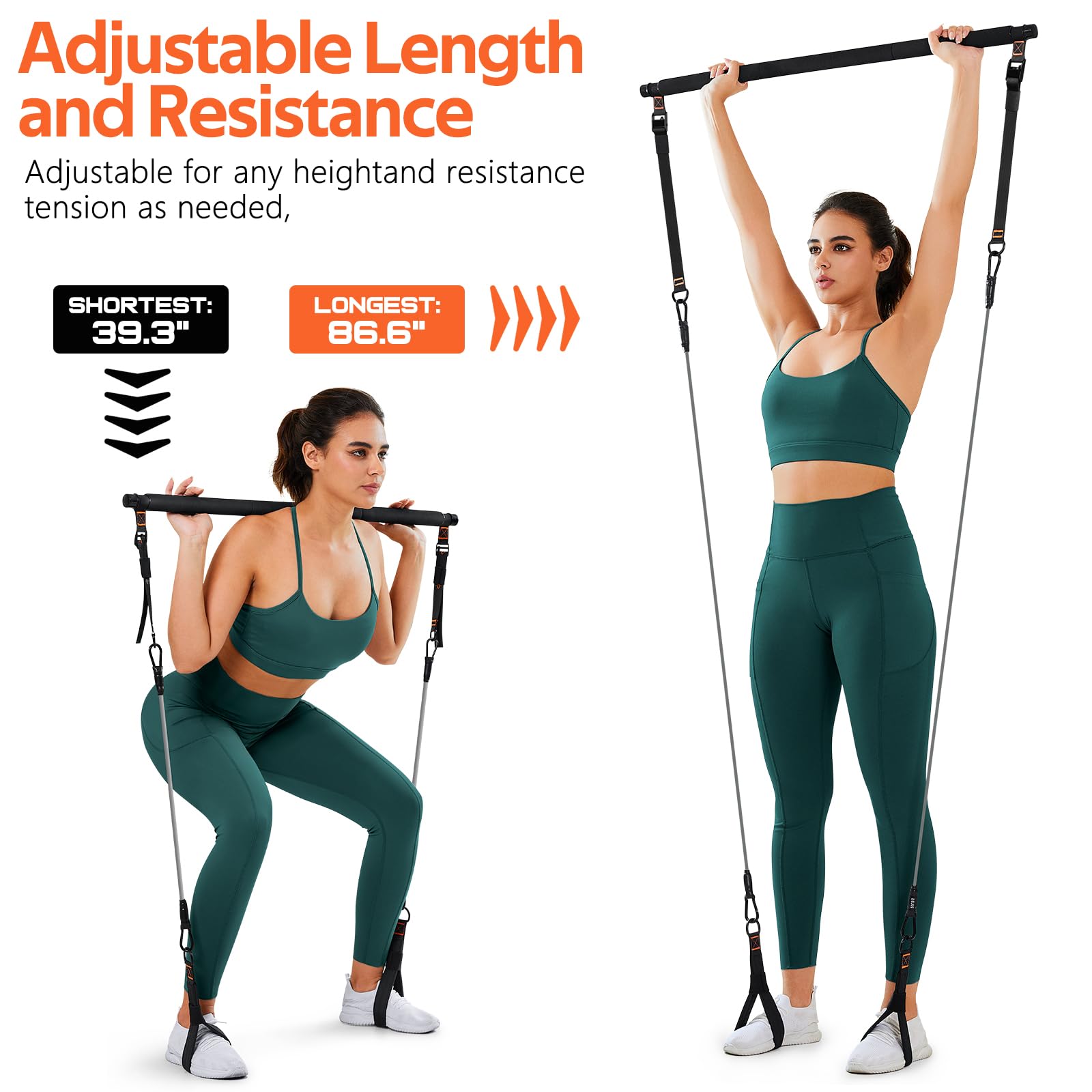 WALITO Pilates Bar Kit with Resistance Bands 3-Section Yoga Exercise Bar