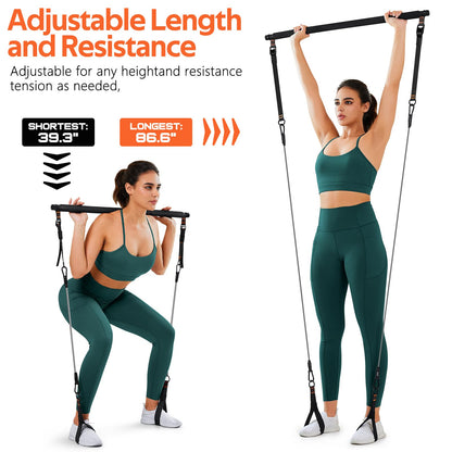 WALITO Pilates Bar Kit with Resistance Bands 3-Section Yoga Exercise Bar