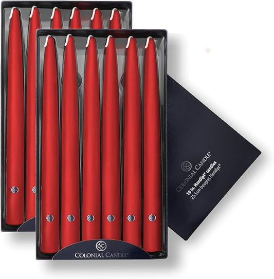 Colonial Candle Unscented Taper Candle, Handipt Collection, Red, 10 in, Pack of 12 - Up to 8 Hours