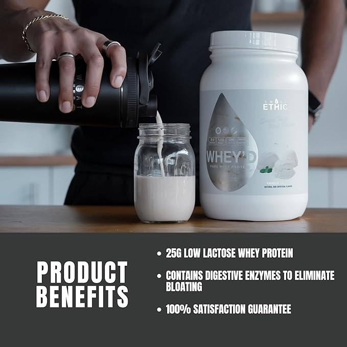 Whey'd Protein Powder, 25 G Whey Protein Blend with Concentrate, Isolate & Hydrolysate, Low Lactose & Digestive Enzymes for Easy Mixing & Smooth Texture, Blueberry Muffin, 25 Servings