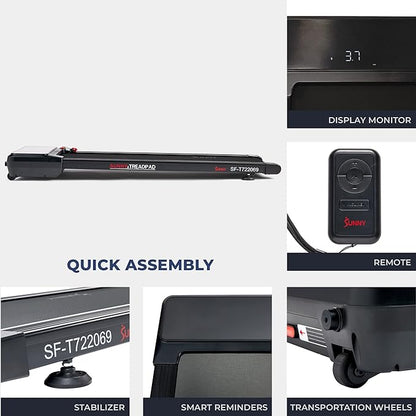 Sunny Health & Fitness Sleek Compact Smart Treadpad Treadmill with 6-Level Auto Incline, Remote Control, Shock Absorption, Optional Dual Mode Walking/Running & Free SunnyFit App Bluetooth Connectivity