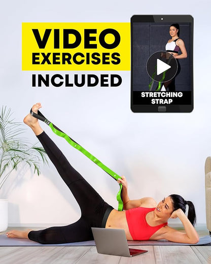 Stretching Strap with Loops - Non Elastic Stretch Band for Physical Therapy, Yoga Strap for Stretching Equipment, Stretch Bands for Exercise and Flexibility - Fascia, Hamstring & Leg Stretcher Belt