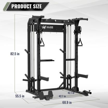 MAJOR FITNESS F22 Power Rack, 1600lbs All-in-One Squat Rack with Cable Crossover, Dual Pulley