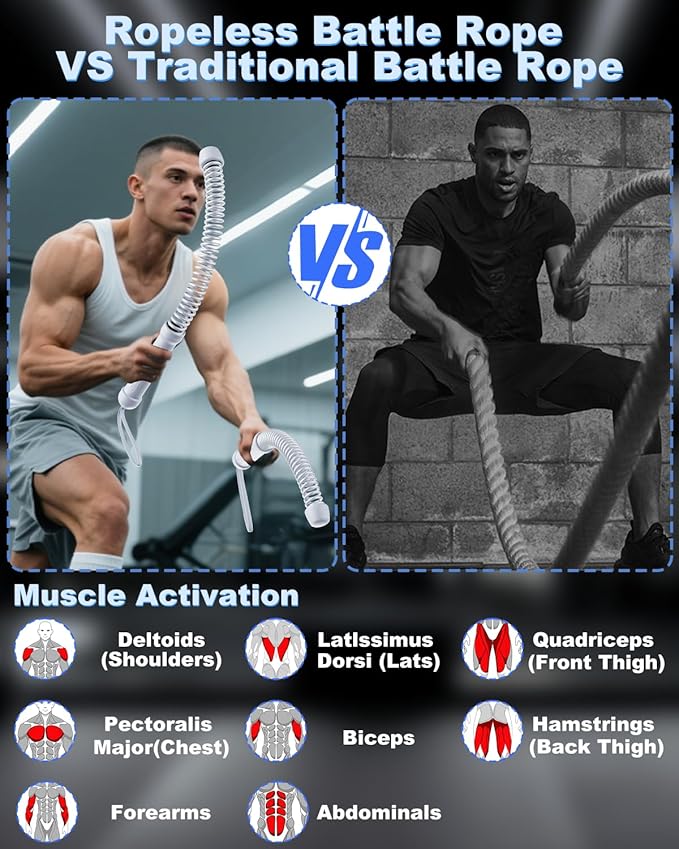 2PCS Weighted Ropeless Battle Ropes for Home Gym, Heavy Duty Arm Exerciser for Strength Training, Portable Battle Rope for Advanced Workouts and Core Muscle Building