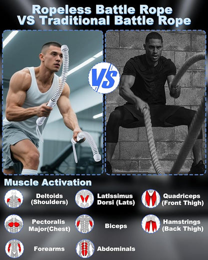 2PCS Weighted Ropeless Battle Ropes for Home Gym, Heavy Duty Arm Exerciser for Strength Training, Portable Battle Rope for Advanced Workouts and Core Muscle Building