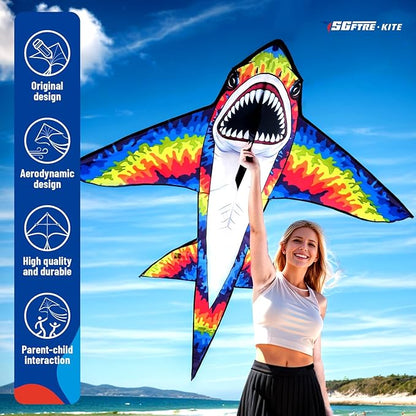 Three Headed Shark Kite for Kids and Adults,Kites for Kids Ages 8-12 Easy to Fly,Single Line Beach and Park Kite for Family Outdoor Games