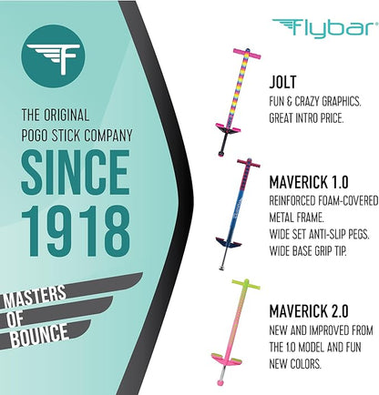 Flybar Maverick Pogo Stick for Kids Ages 5+, 40 to 80 Pounds, Perfect for Beginners, Easy Grip Handles, Anti-Slip Pegs, Outdoor Toys for Boys and Girls