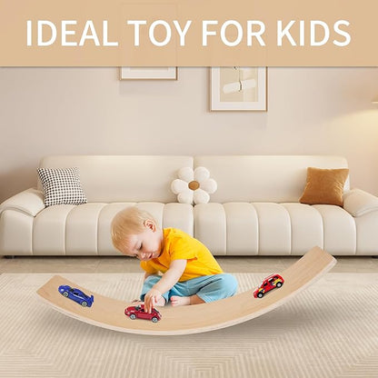 Balance Board, 32 Inch Wooden Wobble Board, Montessori Rocker Yoga Curvy Board Natural Wood, Open Ended Learning Toy, Sensory Play Equipment for Office & Classroom, Multiple Colors