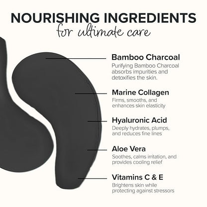 ToGoSpa, Bamboo Charcoal Under Eye Repair Mask, Collagen Under Eye Patches, Enriched With Ale Vera, Hyaluronic Acid, Lightens Skin Tone And Soothes Redness And Puffiness, Pack Of 6