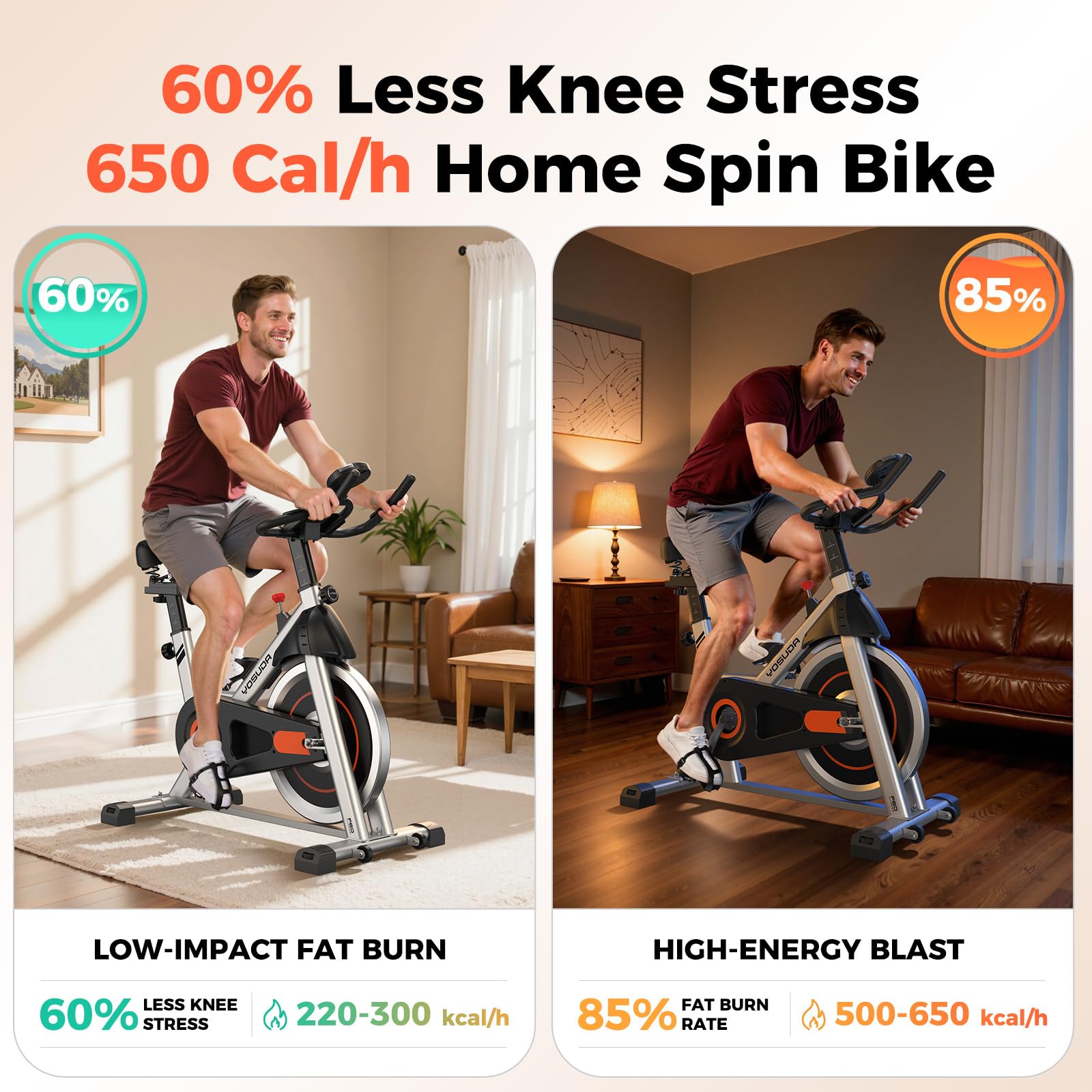 YOSUDA Exercise Bike, Brake Pad Stationary Bike for Home with Exclusive App, Magnetic Indoor