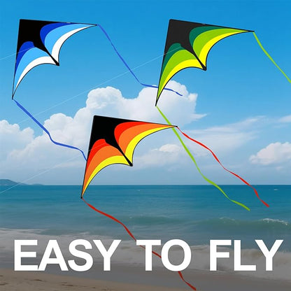 3 Pack Delta Kite Set for Adults and Kids, Single Line Beach Kites for Boys & Girls, Three Handle with String Included