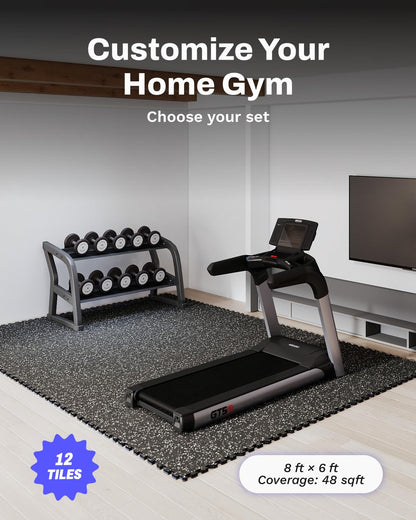 AIRHOP 0.56in Thick 48 Sq Ft Exercise Equipment Mats, 12 Tiles Upgraded Rubber Top with High