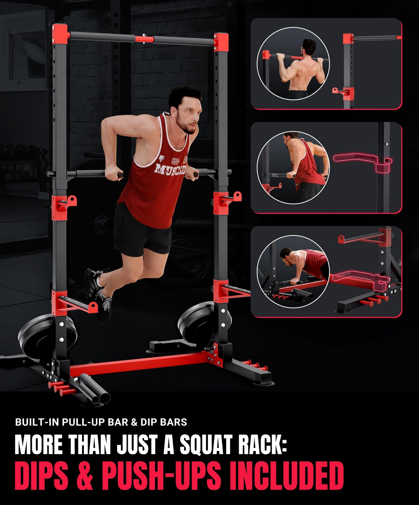 YOLEO Squat Rack with Adjustable Pull-Up Bar & Extended Safety Arms, Multi-Functional Power Racks