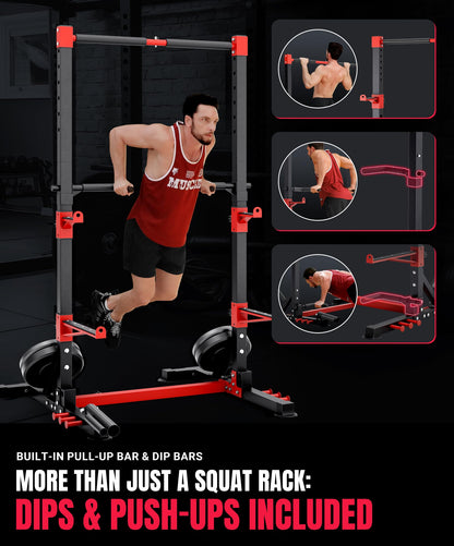 YOLEO Squat Rack with Adjustable Pull-Up Bar & Extended Safety Arms, Multi-Functional Power Racks