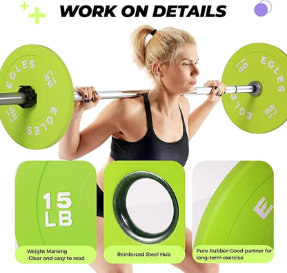 EGLES Vibrant Colorful Olympic Weight Plates, Rubber Barbell Plates, 2-inch Standard Virgin Rubber Bumper Plate 10 15 25 35 45LB for Home Gym Weightlifting, Strength Training, Fit Workouts