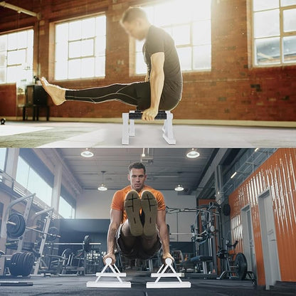 1 Pair Wooden Parallettes Push Up Bars for Men, Strength Training Pushup Stands Handles for Home Calisthenics, Fitness, Floor Workouts Solid Wood with White Metal Bracket - Support 500 lbs