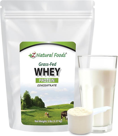 Z Natural Foods Grass-Fed Whey Protein Concentrate - Clean Whey Protein Powder from New Zealand - Cold Processed Pure Whey Protein with Essential Amino Acids for Nutrition & Fitness, Unflavored, 5 lbs