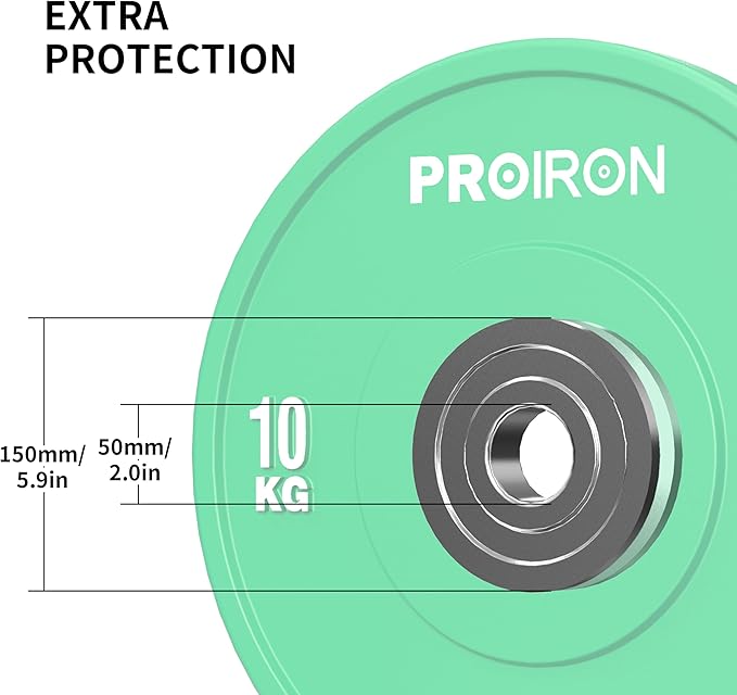 PROIRON Olympic Rubber Bumper Plates,Floor Protective Weight Plates,2" Solid Weight Plates for Barbell Strength Training and Weight Lifting,Less Impact, Absorb Bounce & Shock,5KG(11LB)/10KG(22LB)/15KG(33LB)/20KG(44LB),Single or Pair