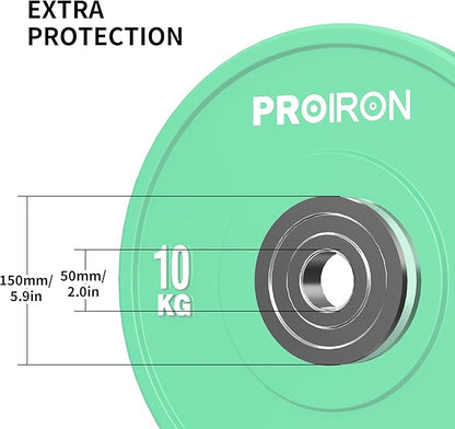 PROIRON Olympic Rubber Bumper Plates,Floor Protective Weight Plates,2" Solid Weight Plates for Barbell Strength Training and Weight Lifting,Less Impact, Absorb Bounce & Shock,5KG(11LB)/10KG(22LB)/15KG(33LB)/20KG(44LB),Single or Pair