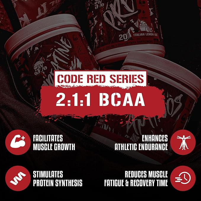 5% Nutrition Code Red Aminos BCAA & EAA Post Workout Recovery Powder | Full Spectrum Essential Amino Acid Complex for Men & Women (Italian Lemon Ice)