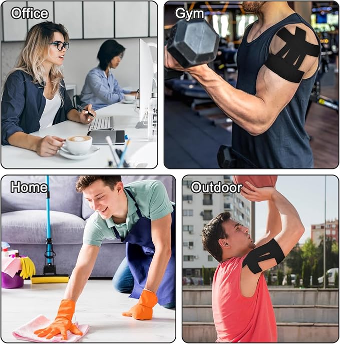 15 Pcs Precut Kinesiology Tape for Shoulder, Latex-Free Shoulder Tape for Pain Relief, Muscle Strips Kinesiology Tapes Precut, Sports Tapes Athletic Patch Support Muscle Elastic Breathable(Black)