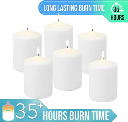 Stonebriar Unscented White Tall Pillar Candles, 35 Hour Burning Candle Pillars, Perfect for Decor, Weddings, Emergencies 3" X 4", 6 count