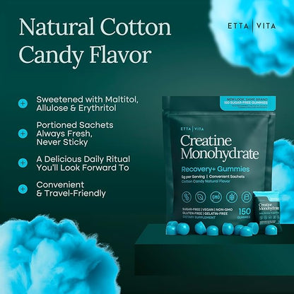 Sugar-Free Creatine Monohydrate Gummies (5g Per Packet) - Potent Creatine Gummies for Men & Women, Supplement for Muscle Support, Cellular Energy, Cognitive Function - Non-GMO, Gluten-Free, Vegan