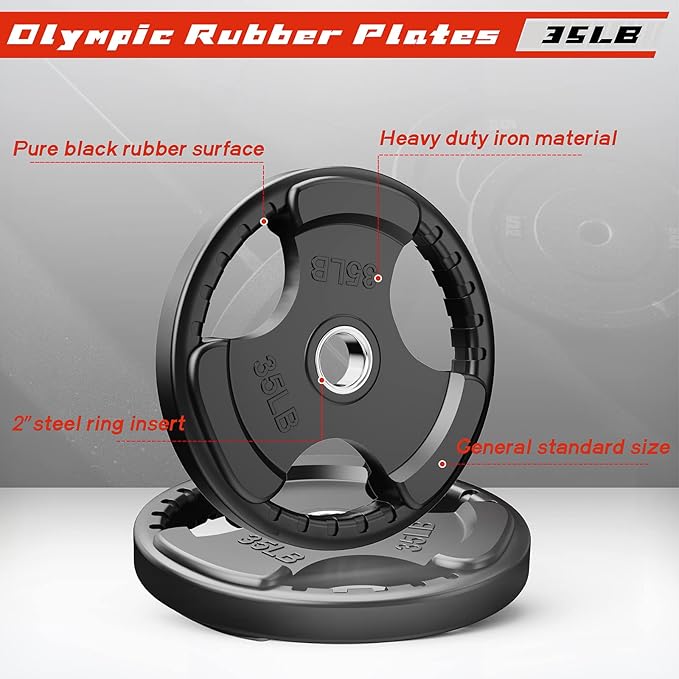 RitFit Olympic Rubber Grip Plates for Barbell, 2-Inch Weight Plates for Weightlifting and Strength Training in Home & Gym, Single, Pair and Sets(2.5/5/10/25/35/45 LB)