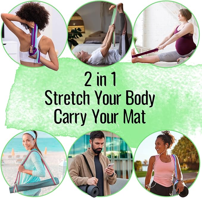 TECEUM Yoga Strap & Mat Strap – 2 IN 1 – Cotton – 6 ft 8 ft 10 ft (30+ colors) – Adjustable Non-Slip Belt for Yoga, Pilates, Stretching, Physical Therapy, Fitness & Home Workout – For Carrying Mats