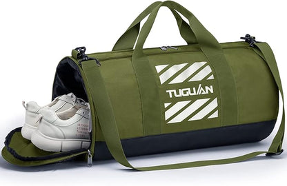TUGUAN Basketball Gym Bags for Men Women Small Travel Duffle Bag with Wet Pocket & Shoes Compartment Overnight Weekender Duffel Bag Sports Gym Tote bag Man 40L, Green