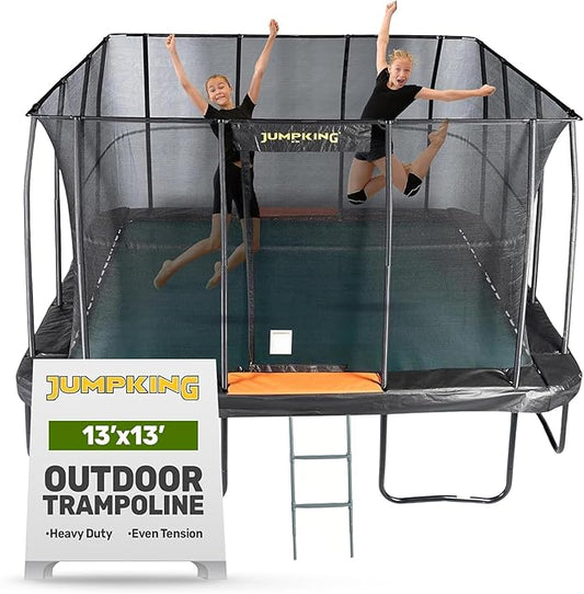 JumpKing Rectangle Trampoline Outdoor with Enclosure, Ladder, and Net, Large Recreational